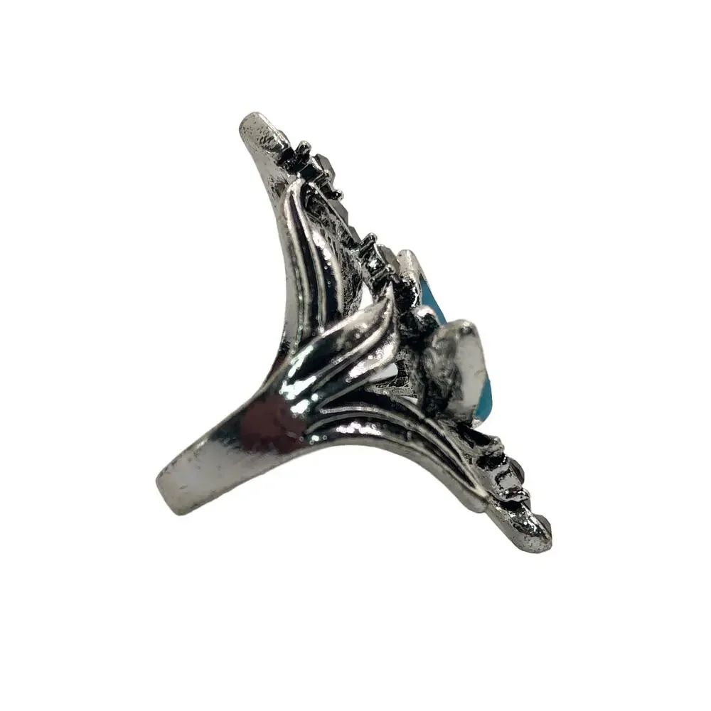 Silver Butterfly Rhinestone Statement Ring - Size 8